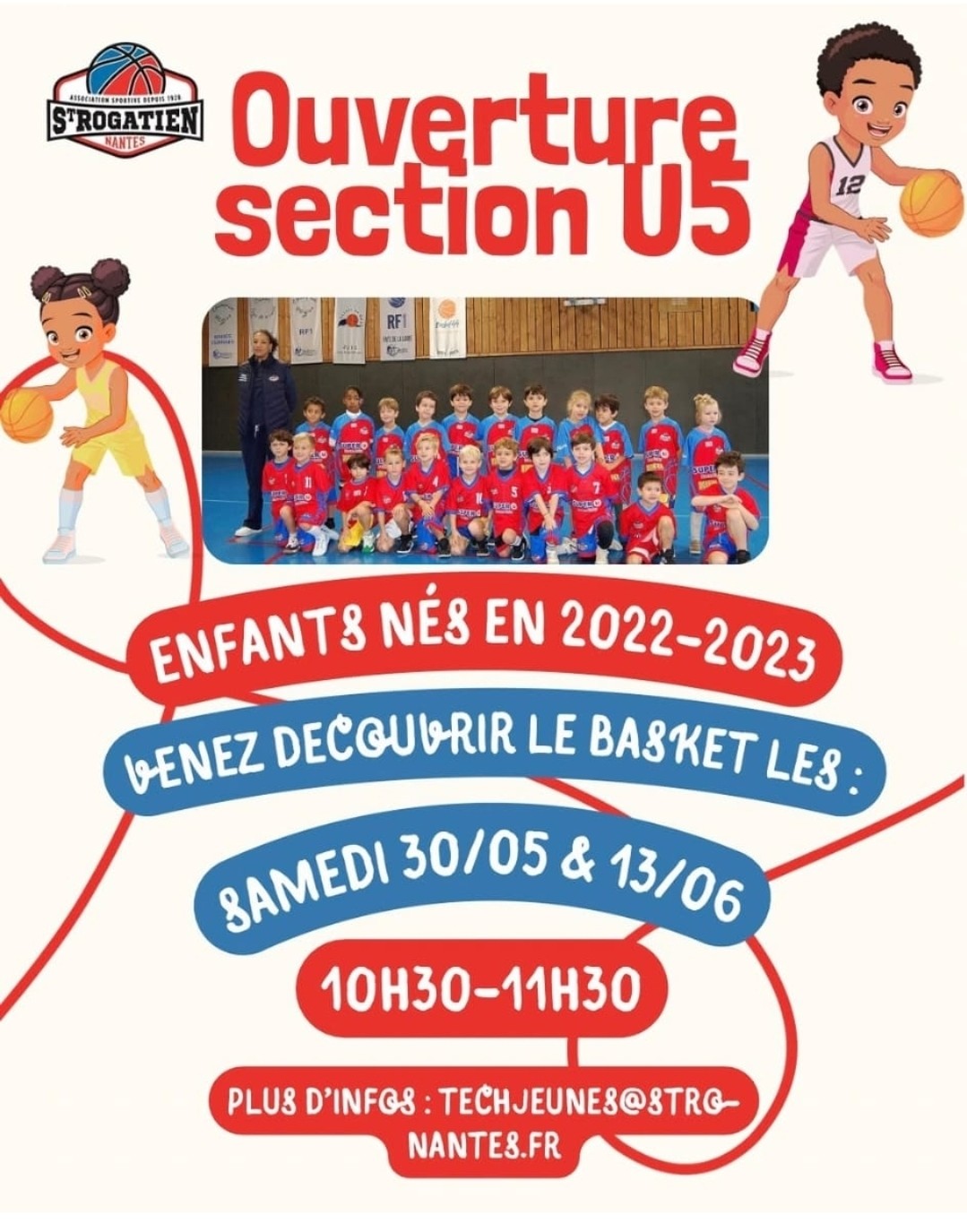 Affiche du club annonçant l'ouverture de la section U5 pour les enfants nés en 2022 et 2023